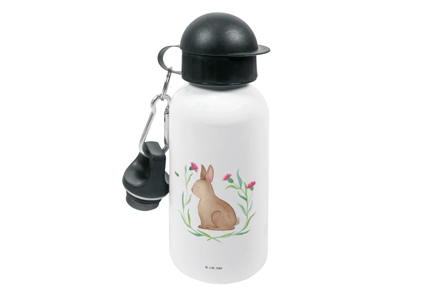 Mr. & Mrs. Panda Trinkflasche Hase Sitzen - Weiß - Geschenk, Grundschule, Trinkflasche, Ostergesche, Mundstück mit Deckel von Mr. & Mrs. Panda