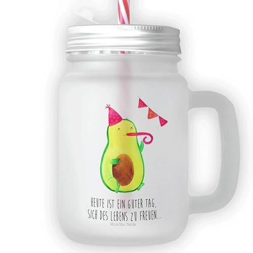 Mr. & Mrs. Panda Trinkglas Mason Jar Avocado Party - Geschenk, Cocktail-Glas, Geburtstag, Schulabschluss, Bestanden, Satiniertes Glas, Gesund, von Mr. & Mrs. Panda