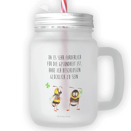 Mr. & Mrs. Panda Trinkglas Mason Jar Hummeln Kleeblatt - Geschenk, Schraubdeckel Glas, glücklich sein, Gute Laune, Spruch fröhlich, Tiere, von Mr. & Mrs. Panda