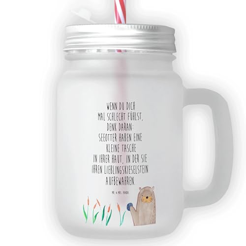 Mr. & Mrs. Panda Trinkglas Mason Jar Otter mit Stein - Geschenk, Seeotter, grüßen, Henkelglas, Fischotter, Einmachglas, Sommerparty Einrichtung, von Mr. & Mrs. Panda