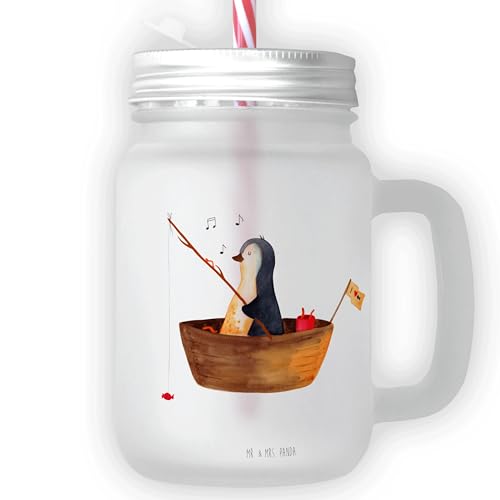 Mr. & Mrs. Panda Trinkglas Mason Jar Pinguin Angelboot - Geschenk, Henkelglas, Neustart, Sommerparty Einrichtung, optimistisch, genießen, Mason Jar von Mr. & Mrs. Panda