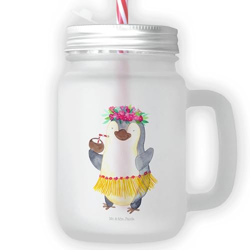 Mr. & Mrs. Panda Trinkglas Mason Jar Pinguin Kokosnuss - Geschenk, Hawaii, Urlaub, Mason Jar Trinkglas, Sommerglas, Sommerparty Einrichtung, von Mr. & Mrs. Panda