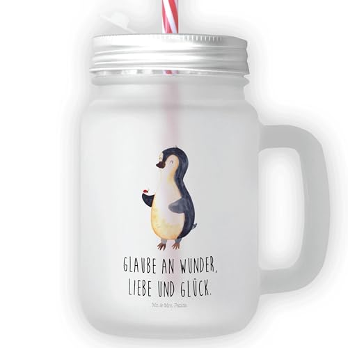 Mr. & Mrs. Panda Trinkglas Mason Jar Pinguin Marienkäfer - Geschenk, Wunder, Strohhalm Glas, Mason Jar Trinkglas, kleine Wunder, Cocktail-Glas, von Mr. & Mrs. Panda