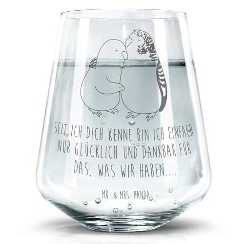 Mr. & Mrs. Panda Trinkglas Wellensittich Liebe - Geschenk, Ehefrau, Trinkgläser bunt, Gläser, Wassergläser, Jahrestag, Kuscheln, Umarmen, Schöne von Mr. & Mrs. Panda