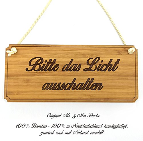 Mr. & Mrs. Panda Türschild Bitte das Licht ausschalten - Geschenk, Werbeschild, graviert, Holzschild, Dekoschild, Wanddeko, Landhaus, Shabby, von Mr. & Mrs. Panda