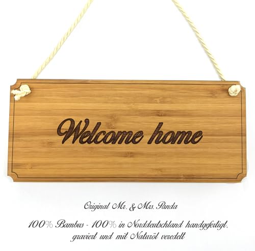 Mr. & Mrs. Panda Türschild Welcome home - Geschenk, Landhaus, Dekoschild, Shabby, Wandschild, Werbeschild, graviert, Holztafel, Reklameschild, von Mr. & Mrs. Panda