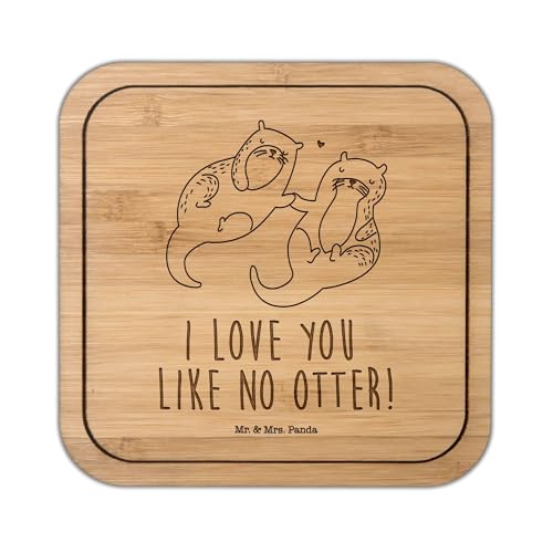 Mr. & Mrs. Panda Untersetzer quadratisch Otter Hände halten - Geschenk, Seeotter, Fischotter, Moderner Tischuntersetzer, Untersetzer Für Esstisch, von Mr. & Mrs. Panda