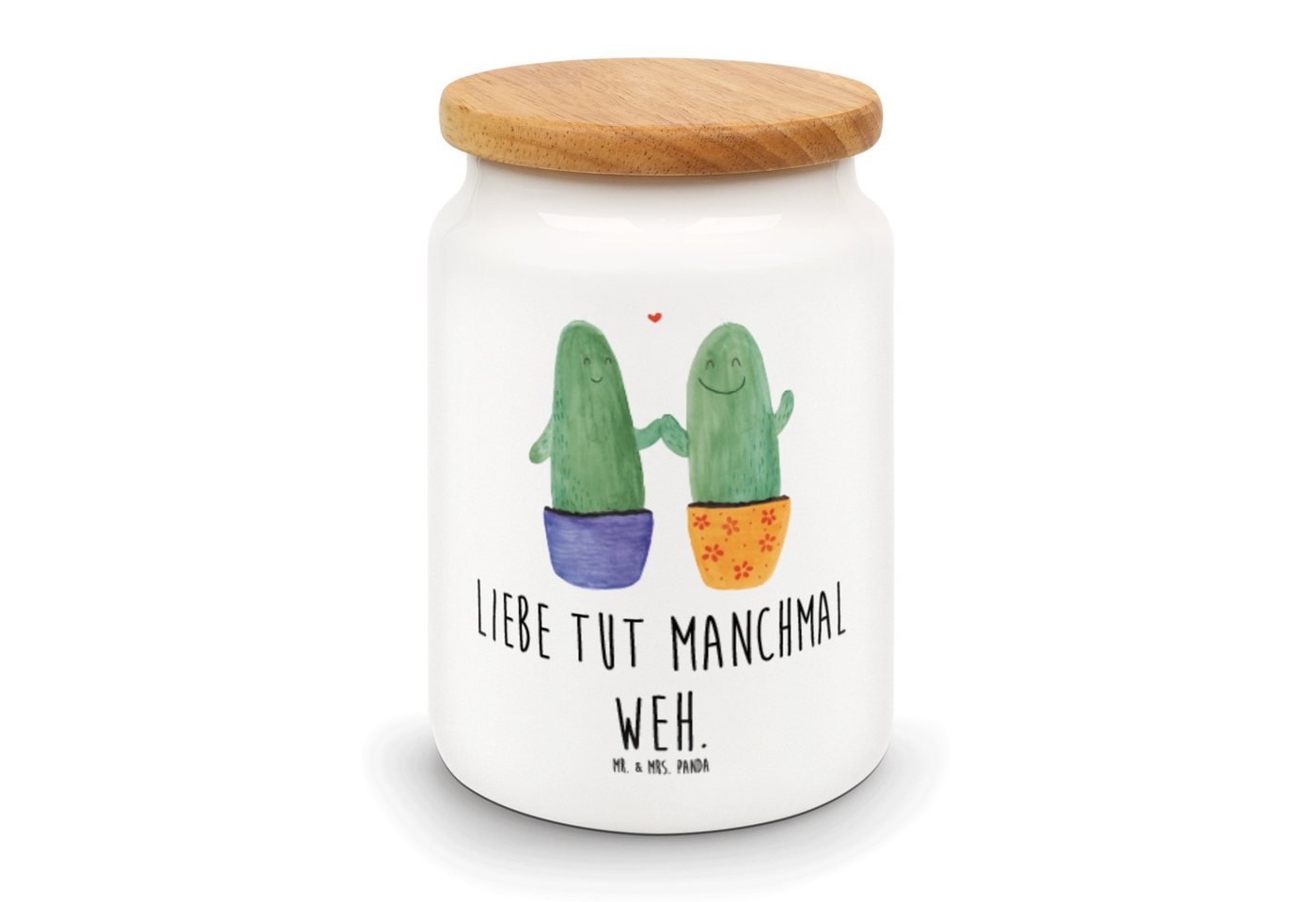 Mr. & Mrs. Panda Vorratsdose Kaktus Liebe - Weiß - Geschenk, Keksdose, Kakteen, Liebesbeweis, Kera, Keramik, (1-tlg), Premium Farbdruck von Mr. & Mrs. Panda