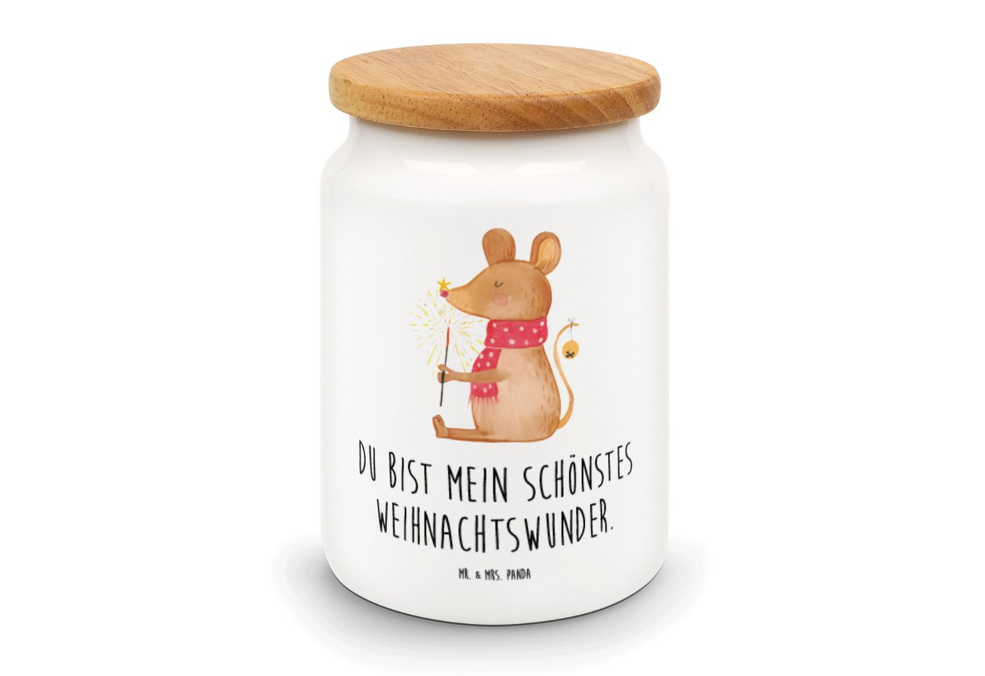 Mr. & Mrs. Panda Vorratsdose Maus Weihnachten - Weiß - Geschenk, Keramikdose, Leckerlidose, Keksdo, Keramik, (1-tlg), Holzdeckel-Dichtung von Mr. & Mrs. Panda