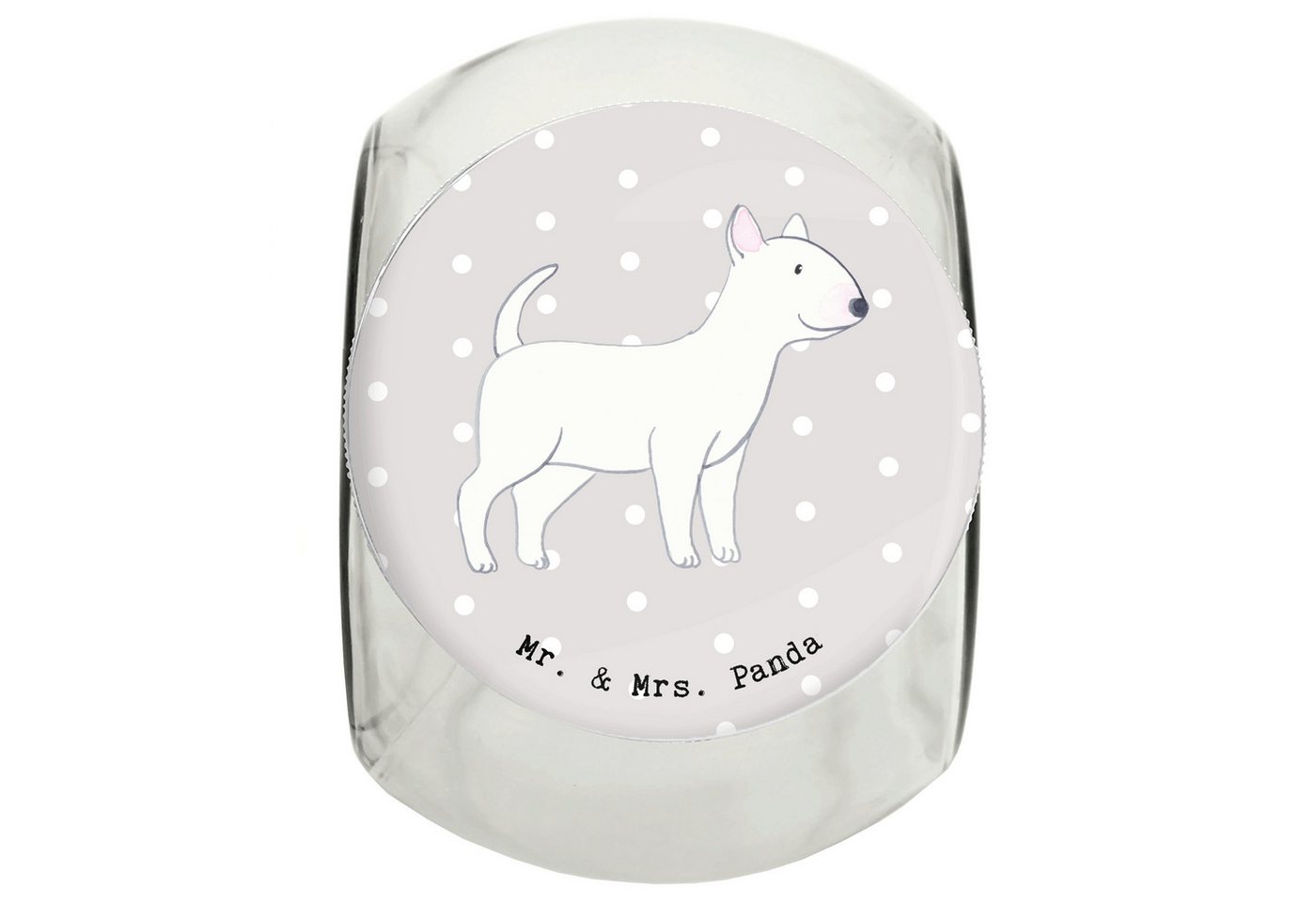 Mr. & Mrs. Panda Vorratsglas L 870ml Bullterrier Moment - Grau Pastell - Geschenk, Hund, Leckerli, Premium Glas, (1-tlg), Doming-Beschichtung von Mr. & Mrs. Panda