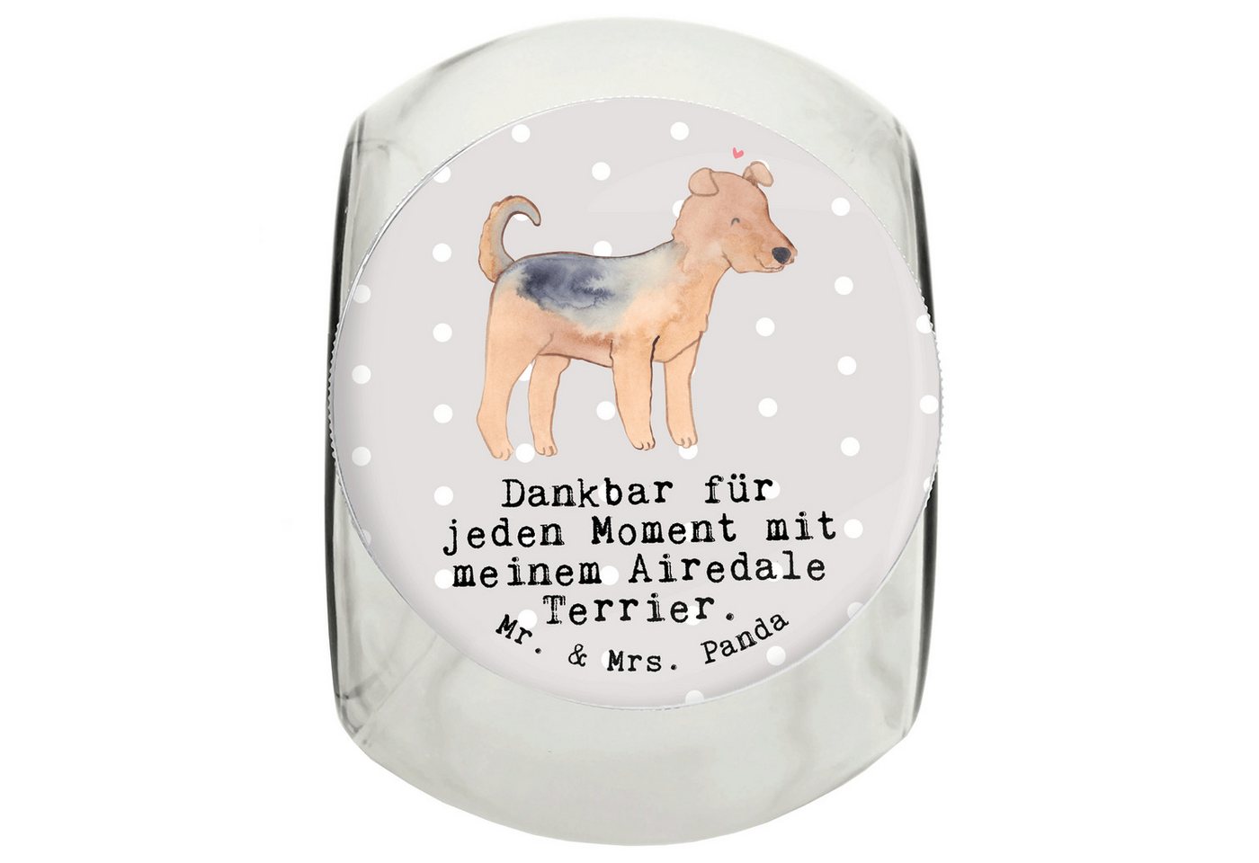 Mr. & Mrs. Panda Vorratsglas XL 2000ml Airedale Terrier Moment - Grau Pastell - Geschenk, Leckerli, Premium Glas, (1-tlg), Frischebewahrung von Mr. & Mrs. Panda