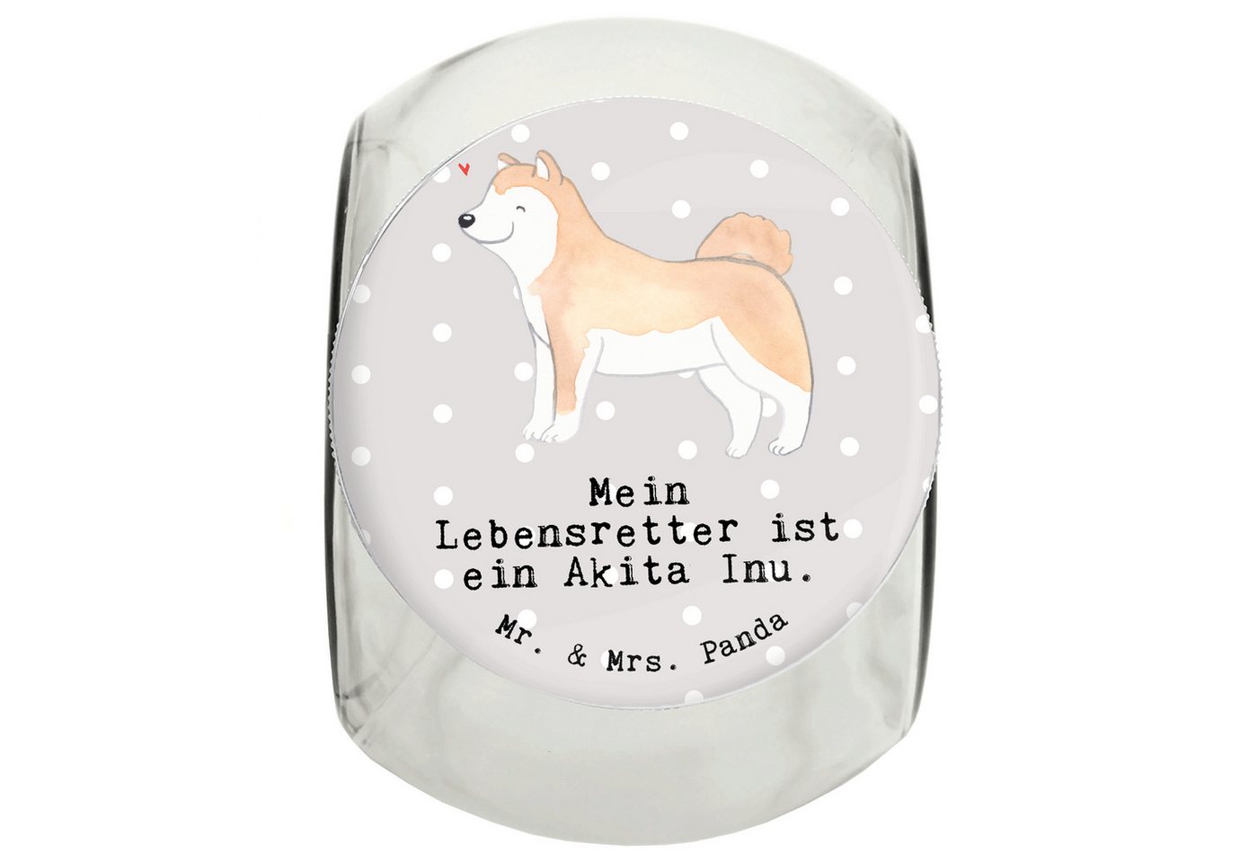 Mr. & Mrs. Panda Vorratsglas XL 2000ml Akita Inu Lebensretter - Grau Pastell - Geschenk, Welpe, Hu, Premium Glas, (1-tlg), Vielseitig nutzbar von Mr. & Mrs. Panda