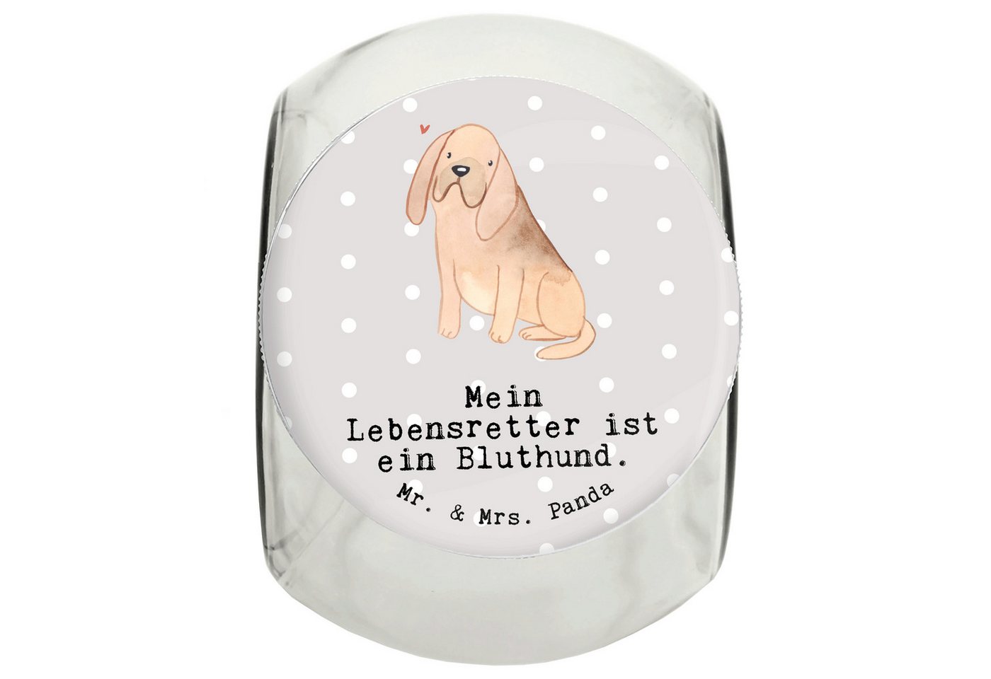 Mr. & Mrs. Panda Vorratsglas XL 2000ml Bloodhound Lebensretter - Grau Pastell - Geschenk, Chien de, Premium Glas, (1-tlg), Stilvolles Design von Mr. & Mrs. Panda