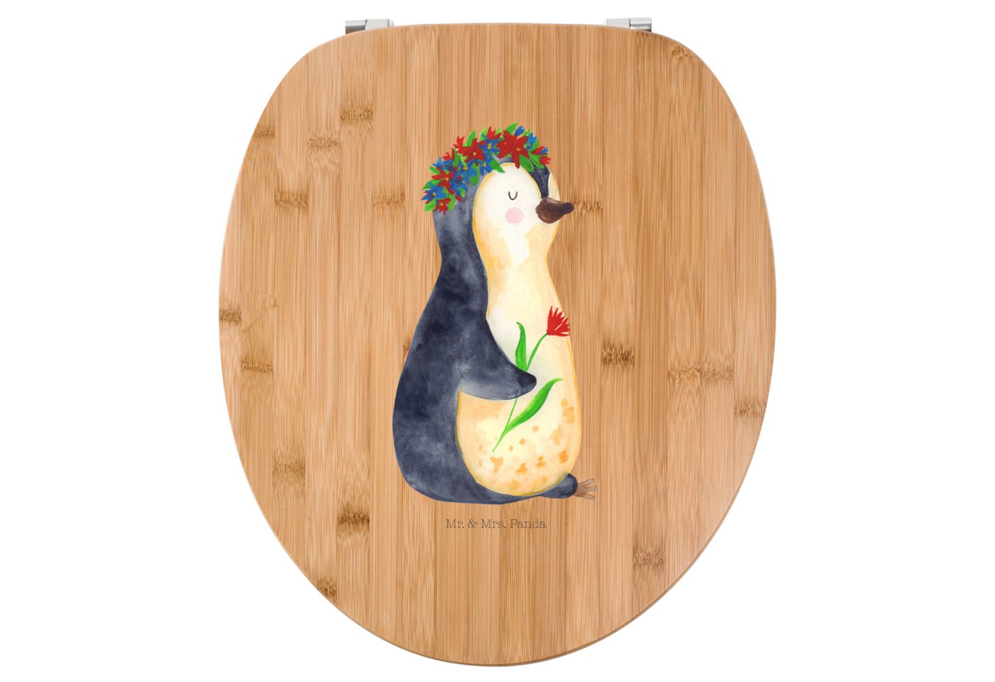 Mr. & Mrs. Panda WC-Sitz Pinguin Blumen - Transparent - Geschenk, WC-Sitz, Blumenkranz, Klodec (1-St), UV-resistenter Druck von Mr. & Mrs. Panda