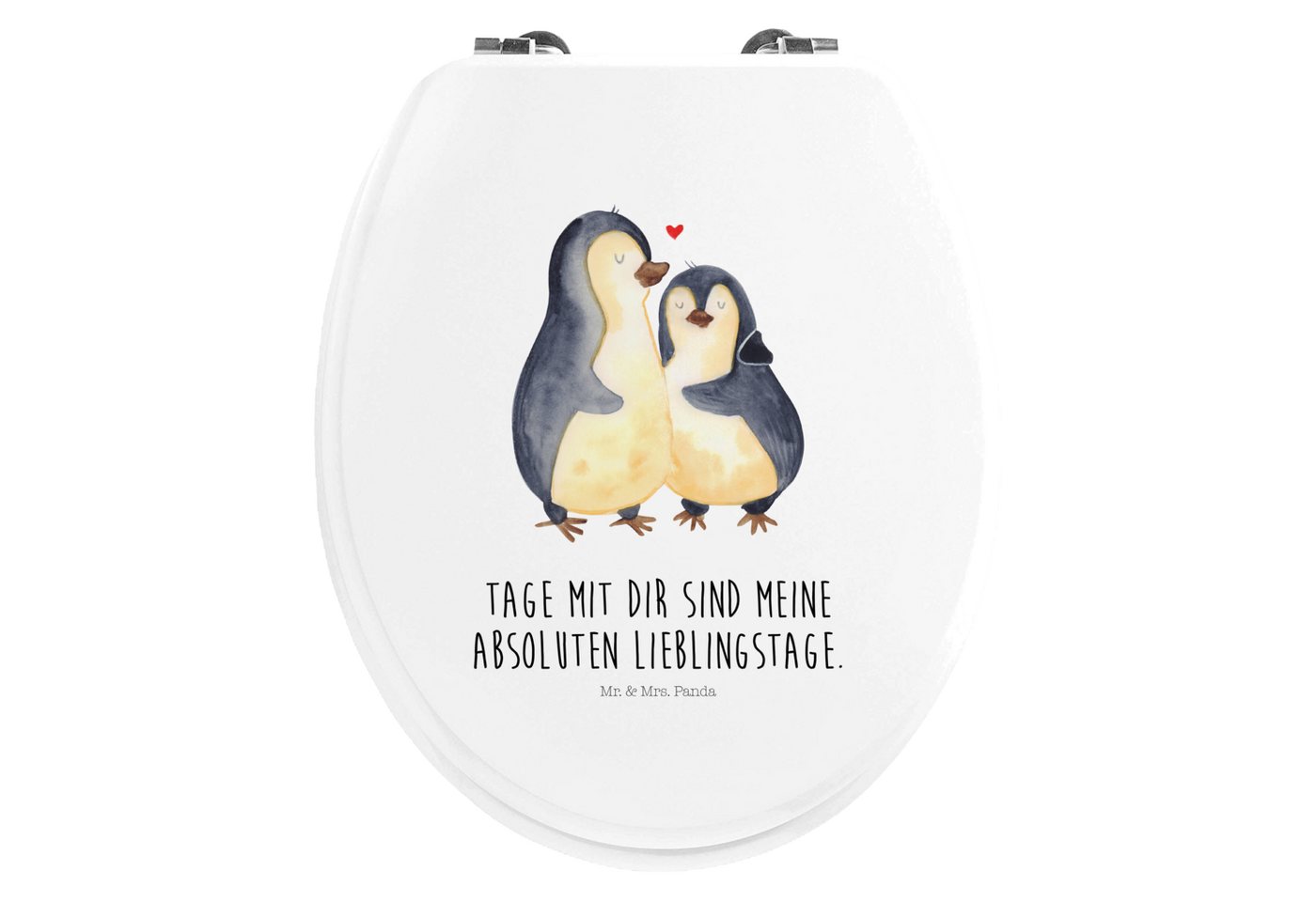 Mr. & Mrs. Panda WC-Sitz Pinguin umarmen - Weiß - Geschenk, Klobrille, Liebesbeweis, Seevogel, (1-St), UV-beständiger Druck von Mr. & Mrs. Panda