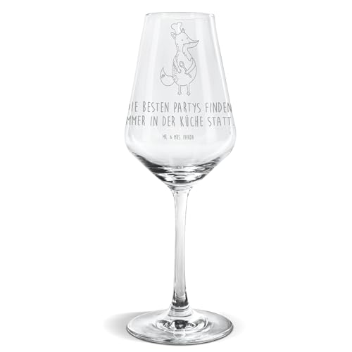 Mr. & Mrs. Panda Weißwein Glas Fuchs Koch - Geschenk, Geschenk für Weinliebhaber, Weißweinglas, Weinglas mit Gravur, Köche, Party Spruch, von Mr. & Mrs. Panda