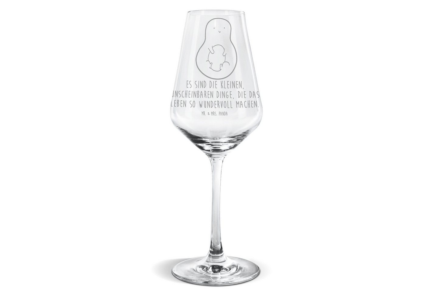 Mr. & Mrs. Panda Weißweinglas Avocado Kern - Transparent - Geschenk, Avocadokern, Veggie, Weinglas, Premium Glas, Alltagstauglich & robust von Mr. & Mrs. Panda