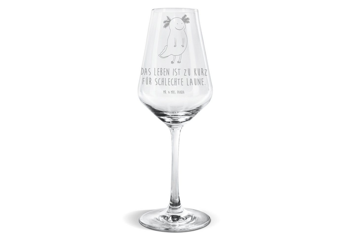 Mr. & Mrs. Panda Weißweinglas Axolotl Glücklich, Geschenk für Weinliebhaber, Weißweinglas, Premium Glas, Liebevoll gestaltet von Mr. & Mrs. Panda