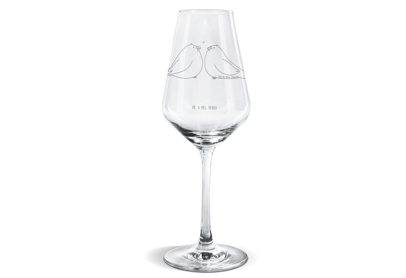 Mr. & Mrs. Panda Weißweinglas Turteltauben Liebe - Transparent - Geschenk, Spülmaschinenfeste Weing, Premium Glas, Alltagstauglich & robust von Mr. & Mrs. Panda