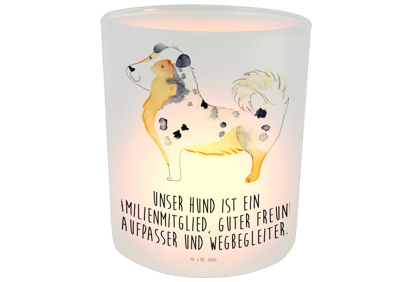 Mr. & Mrs. Panda Windlicht Hund Australien Shepherd - Transparent - Geschenk, Teelichthalter, Ti (1 St), Hitzebeständig von Mr. & Mrs. Panda