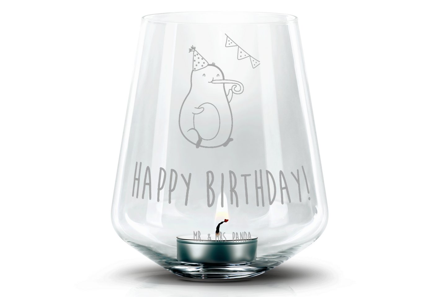 Mr. & Mrs. Panda Windlicht Avocado Geburtstag - Transparent - Geschenk, Kerzenglas, Party, Windl (1 St), Individuelle Gravur von Mr. & Mrs. Panda