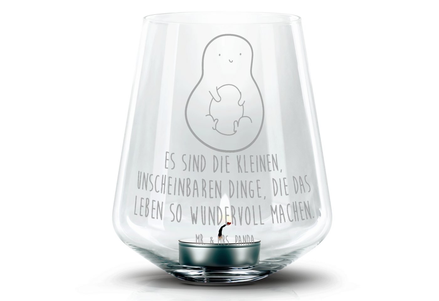 Mr. & Mrs. Panda Windlicht Avocado Kern - Transparent - Geschenk, Pflanze, Teelicht Glas mit Gra (1 St), Magische Gravurmotive von Mr. & Mrs. Panda