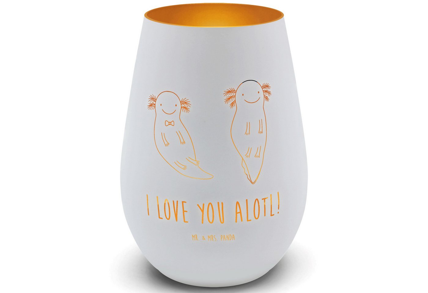 Mr. & Mrs. Panda Windlicht Axolotl Liebe, Teelichthalter, Weiß, Teelichthalter, Windlicht Glas, (Packung, 1 St) von Mr. & Mrs. Panda