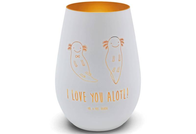 Mr. & Mrs. Panda Windlicht Axolotl Liebe, Teelichthalter, Weiß, Teelichthalter, Windlicht Glas, (Packung, 1 St) von Mr. & Mrs. Panda