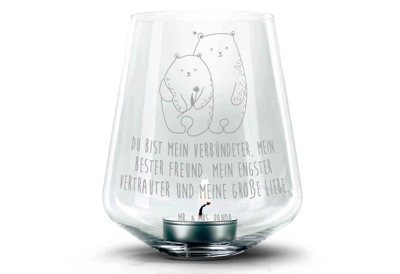 Mr. & Mrs. Panda Windlicht Bären Liebe - Transparent - Geschenk, Teelichthalter, Teelicht Glas m (1 St), Individuelle Gravur von Mr. & Mrs. Panda