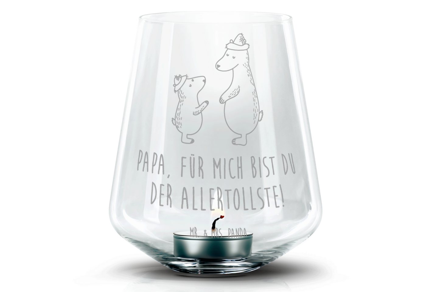 Mr. & Mrs. Panda Windlicht Bären mit Hut - Transparent - Geschenk, Vater, Family, Muttertag, Mam (1 St), Persönliche Lasergravur von Mr. & Mrs. Panda