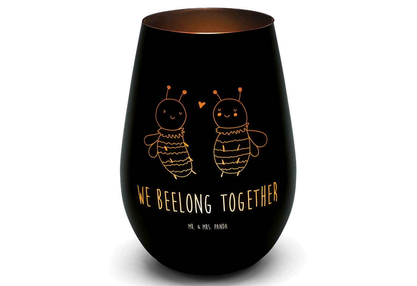 Mr. & Mrs. Panda Windlicht Biene Verliebt - Schwarz - Geschenk, Teelicht aus Glas, Windlicht Gra (1 St) von Mr. & Mrs. Panda