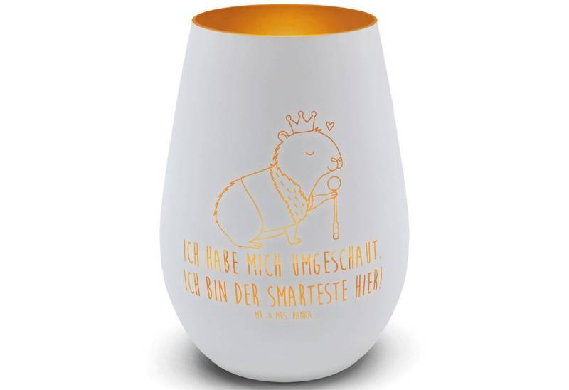 Mr. & Mrs. Panda Windlicht Capybara König, Teelichthalter Gold, Weiß, Windlicht Glas, Kerzenhalt (Packung, 1 St) von Mr. & Mrs. Panda