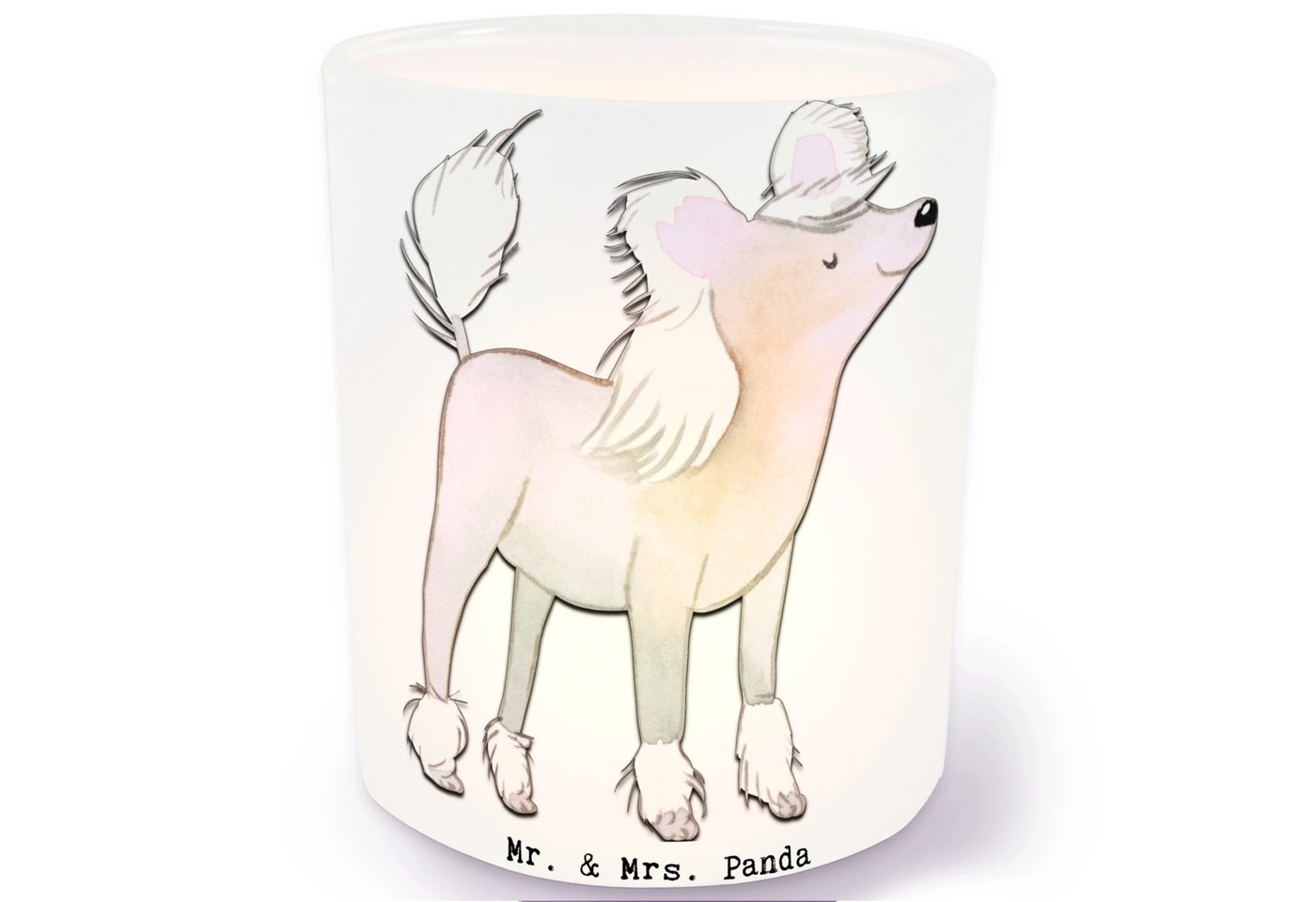 Mr. & Mrs. Panda Windlicht Chinesischer Schopfhund Lebensretter - Transparent - Geschenk, Kerzen (1 St), Stimmungsvolle Beleuchtung von Mr. & Mrs. Panda