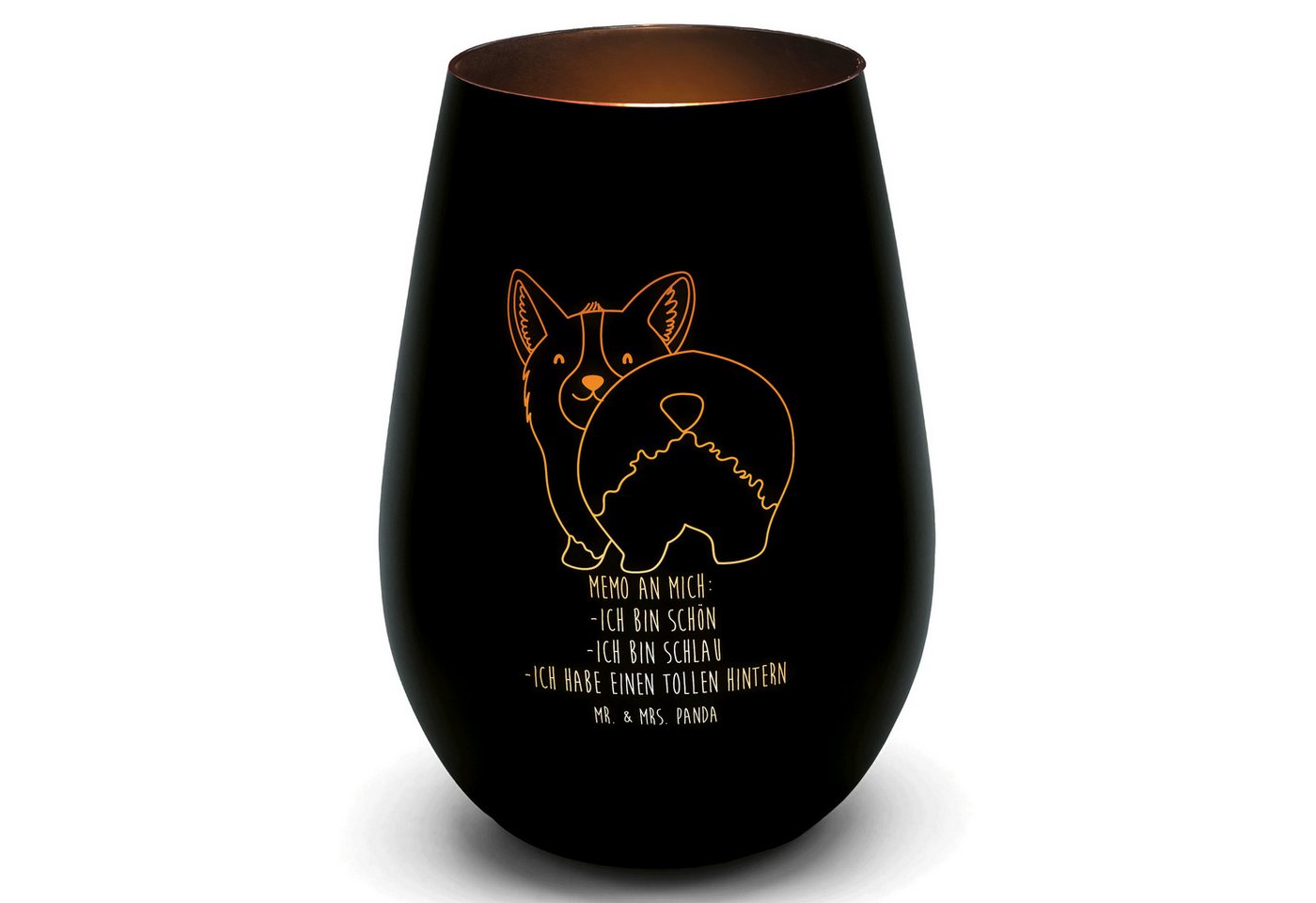 Mr. & Mrs. Panda Windlicht Corgi Po - Schwarz - Geschenk, Hund, Windlicht aus Glas, Tierliebhabe (1 St) von Mr. & Mrs. Panda