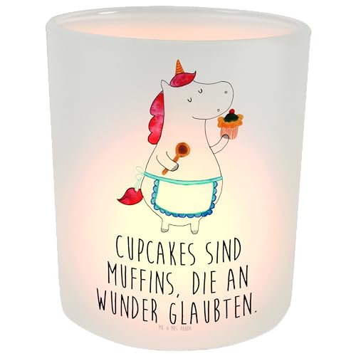 Mr. & Mrs. Panda Windlicht Einhorn Küche - Geschenk, Muffin, Einhörner, Teelichtglas, Teelichter, Kerzenlicht, Einhorn Deko, Unicorn, Windlicht Glas, von Mr. & Mrs. Panda