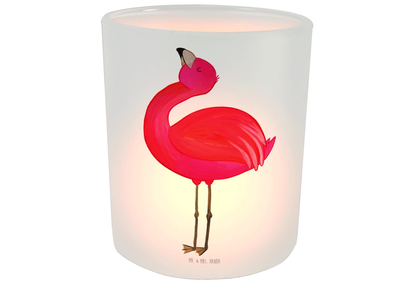 Mr. & Mrs. Panda Windlicht Flamingo Stolz - Transparent - Geschenk, Freude, Kerzenglas, Teelicht (1 St), Gemütlich von Mr. & Mrs. Panda