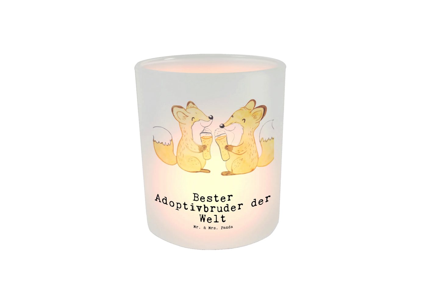 Mr. & Mrs. Panda Windlicht Fuchs Bester Adoptivbruder der Welt - Transparent - Geschenk, Freude (Packung, 1 St., Windlicht Fuchs Bester Adoptivbruder der Welt), Elegantes Design von Mr. & Mrs. Panda