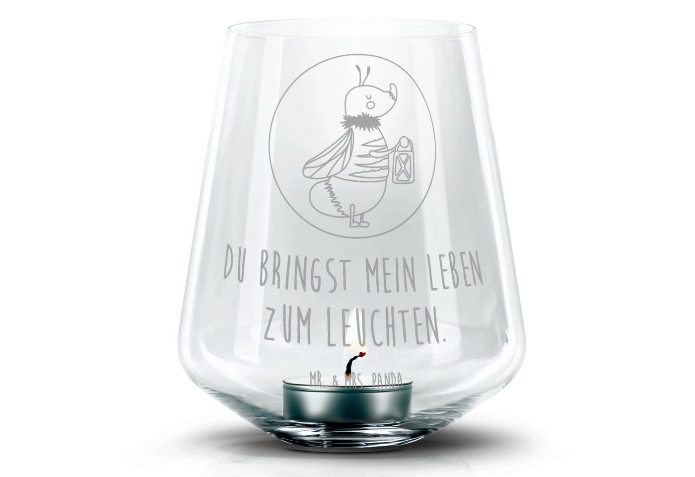 Mr. & Mrs. Panda Windlicht Glühwürmchen - Transparent - Geschenk, Teelichter, Liebesspruch, Teel (1 St), Magische Gravurmotive von Mr. & Mrs. Panda