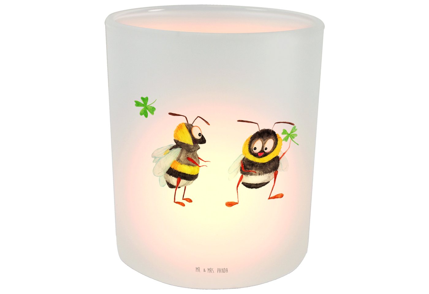 Mr. & Mrs. Panda Windlicht Hummeln Kleeblatt - Transparent - Geschenk, Kerzenlicht, Tiermotive, (1 St), Hitzebeständig von Mr. & Mrs. Panda