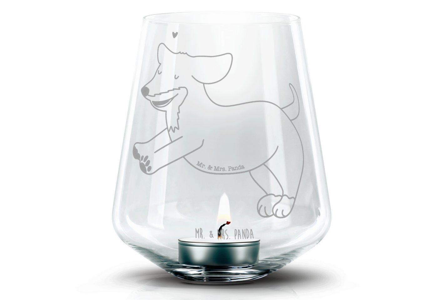 Mr. & Mrs. Panda Windlicht Hund Dackel - Transparent - Geschenk, Teelicht Glas mit Gravur, Hunde (1 St), Magische Gravurmotive von Mr. & Mrs. Panda