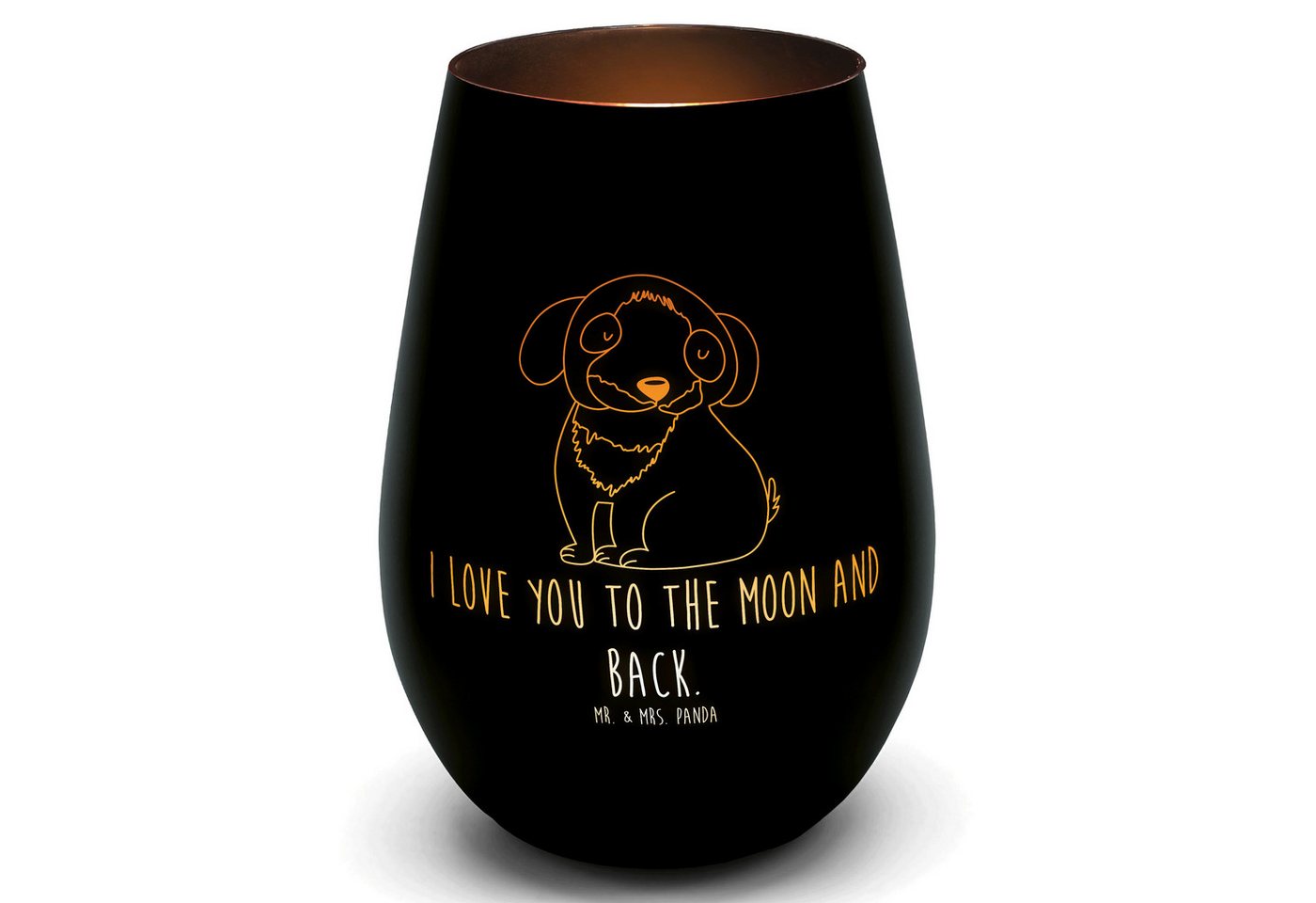 Mr. & Mrs. Panda Windlicht Hund Entspannen - Schwarz - Geschenk, Hundebesitzer, Teelicht aus Gla (1 St) von Mr. & Mrs. Panda