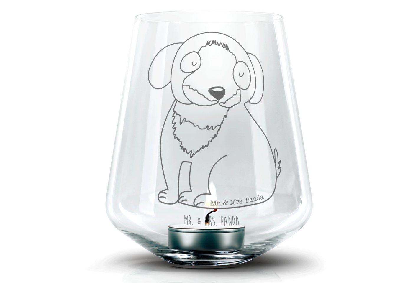Mr. & Mrs. Panda Windlicht Hund Entspannen - Transparent - Geschenk, Hundespruch, Windlicht mit (1 St), Persönliche Lasergravur von Mr. & Mrs. Panda