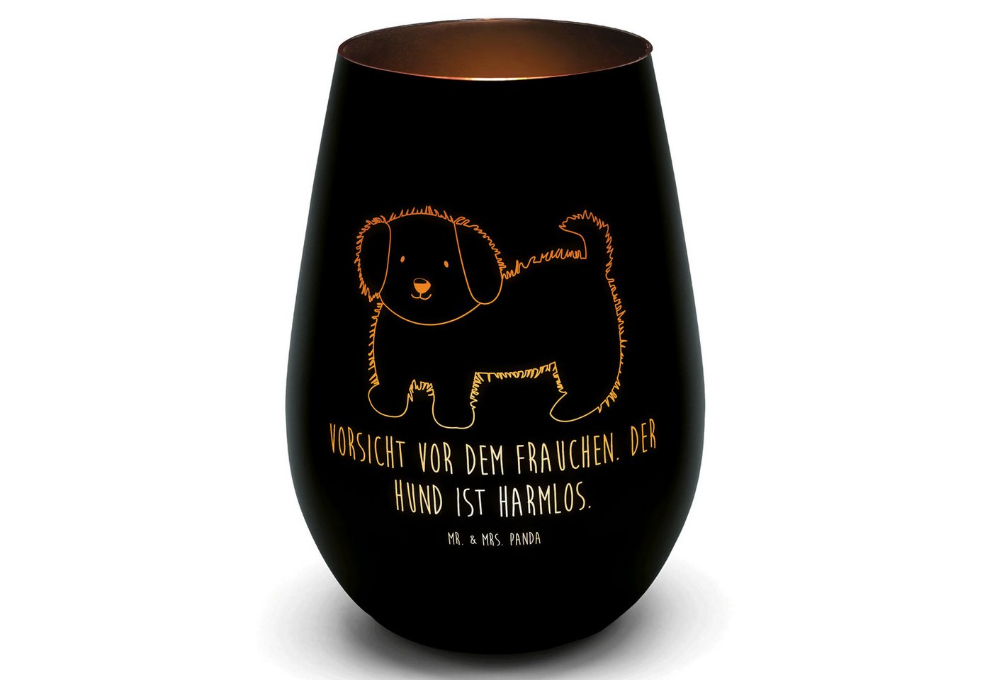 Mr. & Mrs. Panda Windlicht Hund Flauschig - Schwarz - Geschenk, Teelicht aus Glas, Hundemama, Sp (1 St) von Mr. & Mrs. Panda