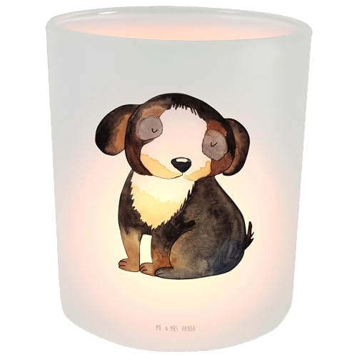 Mr. & Mrs. Panda Windlicht Hund Entspannen - Geschenk, schwarzer Hund, Hunderasse, Hundeliebe, Haustier, Windlicht Glas, Teelichtglas, Liebe, von Mr. & Mrs. Panda