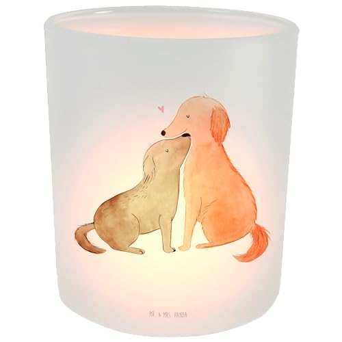 Mr. & Mrs. Panda Windlicht Hunde Liebe - Geschenk, Liebespaar, Kuscheln, Windlicht Kerze, Teelichter, Herz, Teelichtglas, Vertrauen, Hunderasse, von Mr. & Mrs. Panda