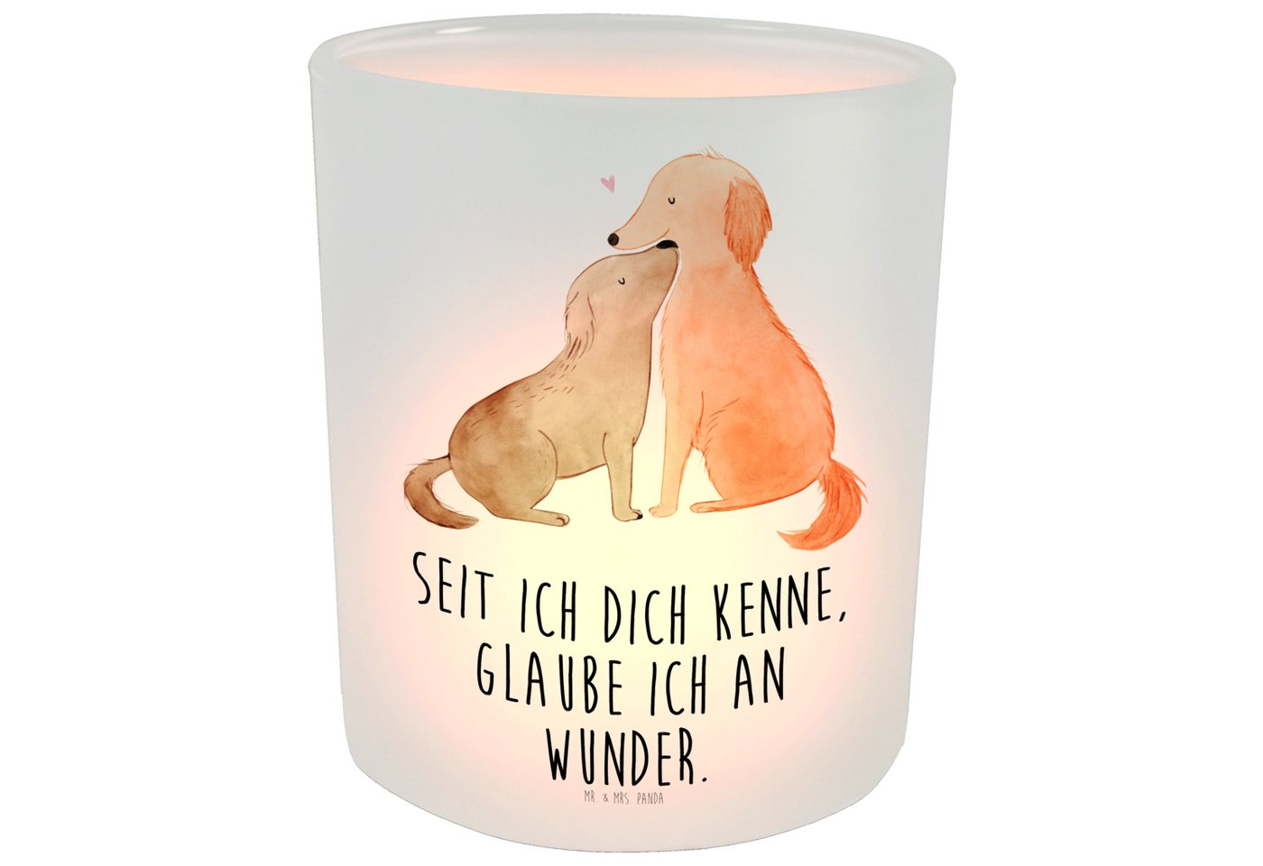 Mr. & Mrs. Panda Windlicht Hunde Liebe - Transparent - Geschenk, Hundemama, Kerzenglas, Teelicht (1 St), Hitzebeständig von Mr. & Mrs. Panda