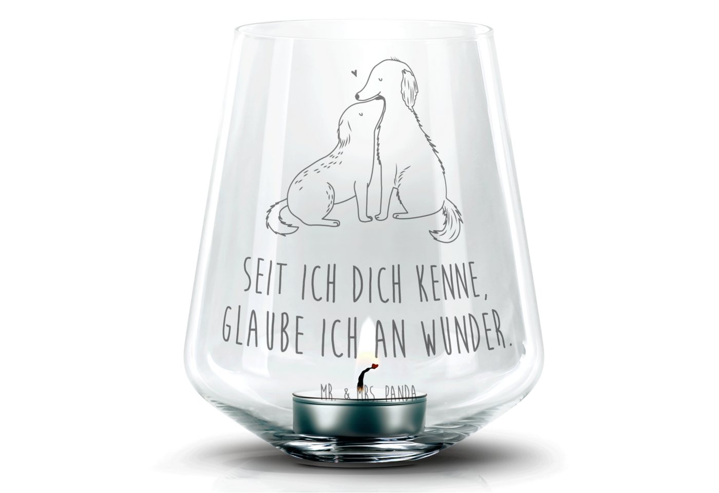 Mr. & Mrs. Panda Windlicht Hunde Liebe - Transparent - Geschenk, Kerzenglas, Teelichthalter, Her (1 St), Handarbeit mit Liebe von Mr. & Mrs. Panda