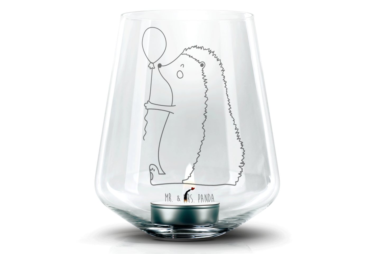 Mr. & Mrs. Panda Windlicht Igel Luftballon - Transparent - Geschenk, Teelicht Glas mit Gravur, W (1 St), Individuelle Gravur von Mr. & Mrs. Panda
