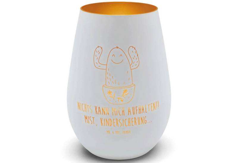 Mr. & Mrs. Panda Windlicht Kaktus Happy - Weiß - Geschenk, Ausbildung, Windlicht Gold Stehend, W (Packung, 1 St., Kaktus Happy), Inklusive Teelicht von Mr. & Mrs. Panda