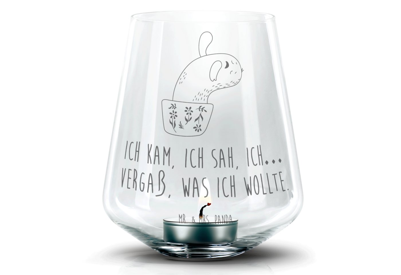 Mr. & Mrs. Panda Windlicht Kaktus Mama - Transparent - Geschenk, Teelicht Glas mit Gravur, Windl (1 St), Elegante Ausstrahlung von Mr. & Mrs. Panda